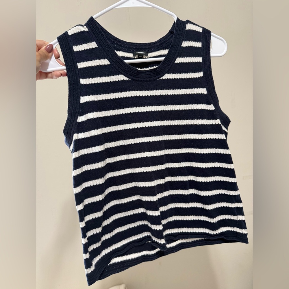 Express Blue and Black Ribbed Boxy Tank Top